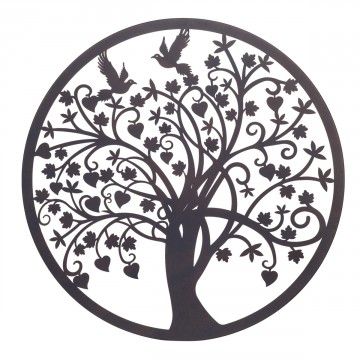 [SG 23118] Décoration murale en métal noir diamètre 60 cm Arbre de vie avec petits oiseaux