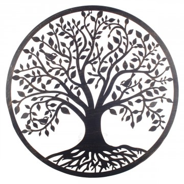 [SG 23850] Décoration murale en métal noir ou moucheté diamètre 80cm Arbre de vie avec petits oiseaux 