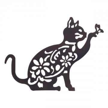 Décoration murale en métal noir chat avec papillon