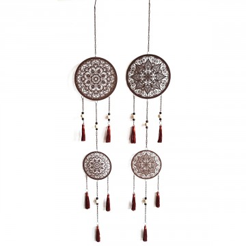 [SG 24595] Décoration murale en métal marron Arbre de vie ou mandala avec pompon