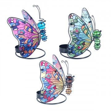 [SG 16723] Photophore papillon base métal ailes en verre petit modèle