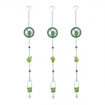 [SG 14339] Décoration murale en métal vert cactus et support photophore