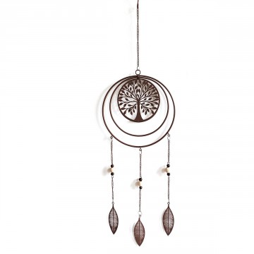 [SG 24601] Décoration murale en métal marron Arbre de vie cercle et feuilles