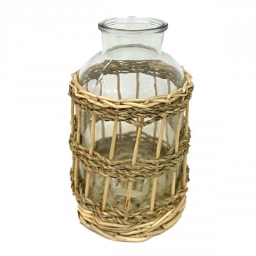 Bouteille en verre et osier petit modèle