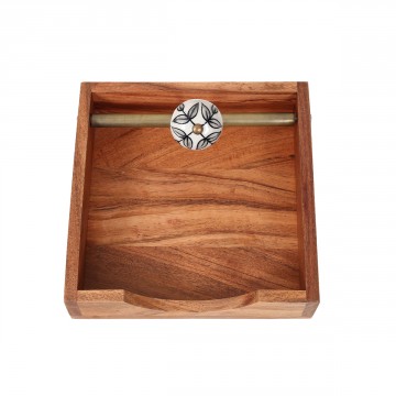 Porte serviette en bois de manguier et bouton en céramique