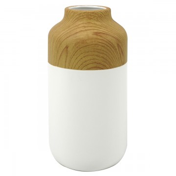 VASE BOIS DE MANGUIER ET CERAMIQUE BLANC GRAND MODELE