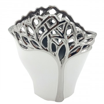 VASE ARBRE DE VIE GRAND EN CERAMIQUE BLANC ET ARGENT GRAND MODELE