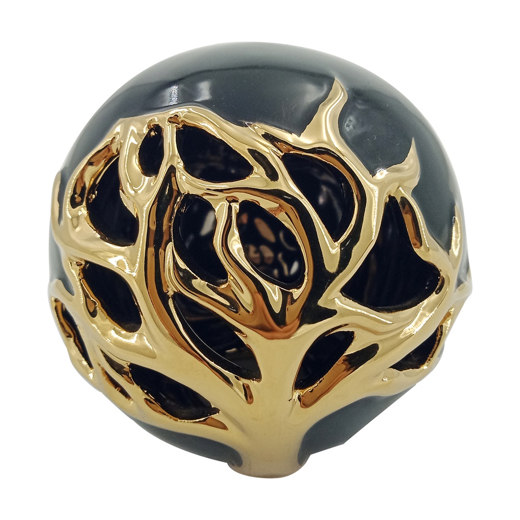 Boule en céramique noire et arbre de vie doré