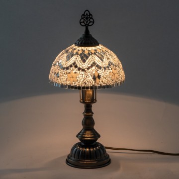 [SG 34855] Lampe mosaïque blanc et argent avec pied métal