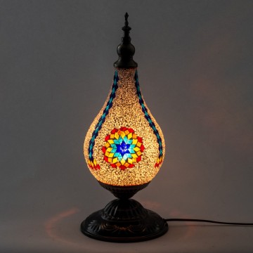 Lampe mosaïque forme goutte avec pied métal couleur blanche