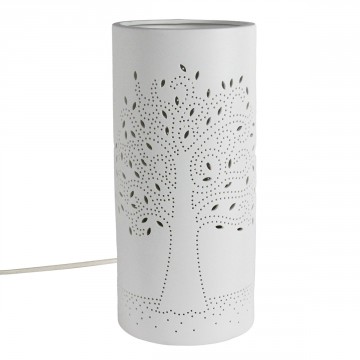 LAMPE EN PORCELAINE BLANCHE FORME TUBE ARBRE DE VIE