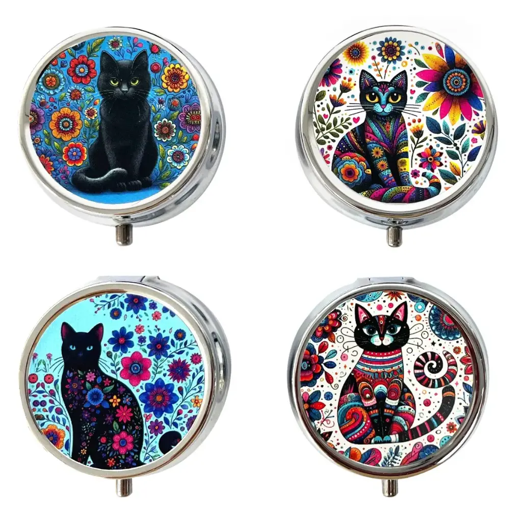 [SG 34750] Boite à pilules en metal motif chat 4 modèles différents