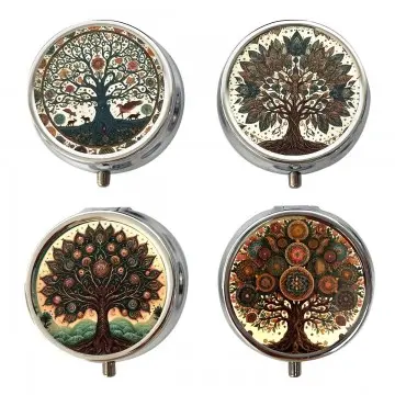 Boite à pilules en metal motif arbre de vie tons neutre 4 modèles différents