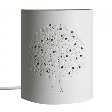 [SG 34960] Lampe en porcelaine blanche forme ovale motif arbre de vie