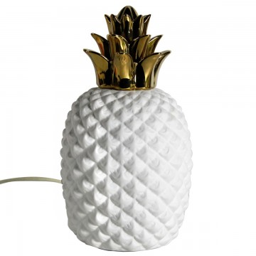 [SG 34963] Lampe en porcelaine blanche forme ananas et feuille dorées