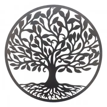 [SG 36069] Décoration murale en métal noir diamètre 100 cm Arbre de vie