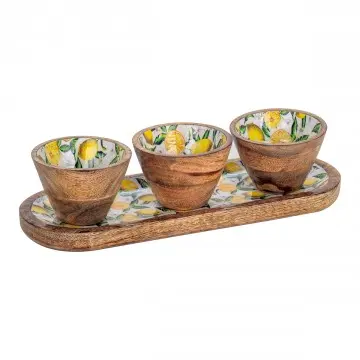 Plateau ovale en bois de manguier et résine motif citron