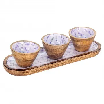 [SG 30405] Plateau ovale en bois de manguier motif lavande