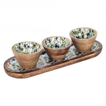 [SG 30418] Plateau ovale en bois de manguier motif olive
