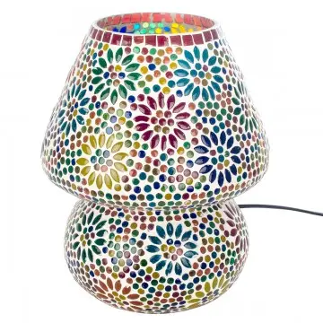 Lampe mosaïque multicolore forme champignon grand modèle petites fleurs