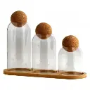 Set 3 bouteilles en verre avec bouchon liège et support bambou
