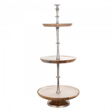 [SG 32750] Support en bois de manguier 3 étages et résine nacre blanc