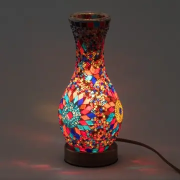 [SG 34844] Lampe mosaïque forme vase multicolore sur pied metal