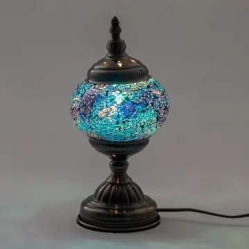 [SG 34848] Lampe verre éclaté bleu avec pied métal