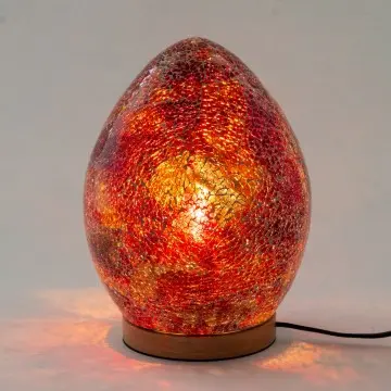 [SG 34494] Lampe verre eclaté rouge forme oeuf grand modèle