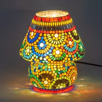 [SG 36115] Lampe mosaïque multicolore forme champignon moyen modèle