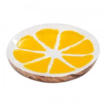 [SG 36749] Assiette en bois de manguier motif tranche de citron en résine petit modèle