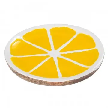 [SG 36750] Assiette en bois de manguier motif tranche de citron en résine grand modèle
