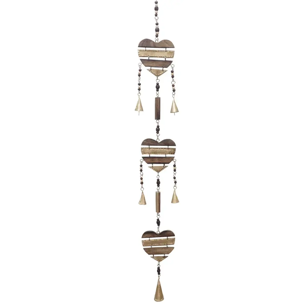 SUSPENSION MURALE COEUR EN BOIS ET METAL DORE