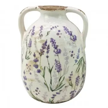 [SG 36155] Vase en céramique blanc vieilli motif lavande grand modèle