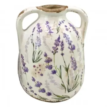 [SG 36156] Vase en céramique blanc vieilli motif lavande petit modèle