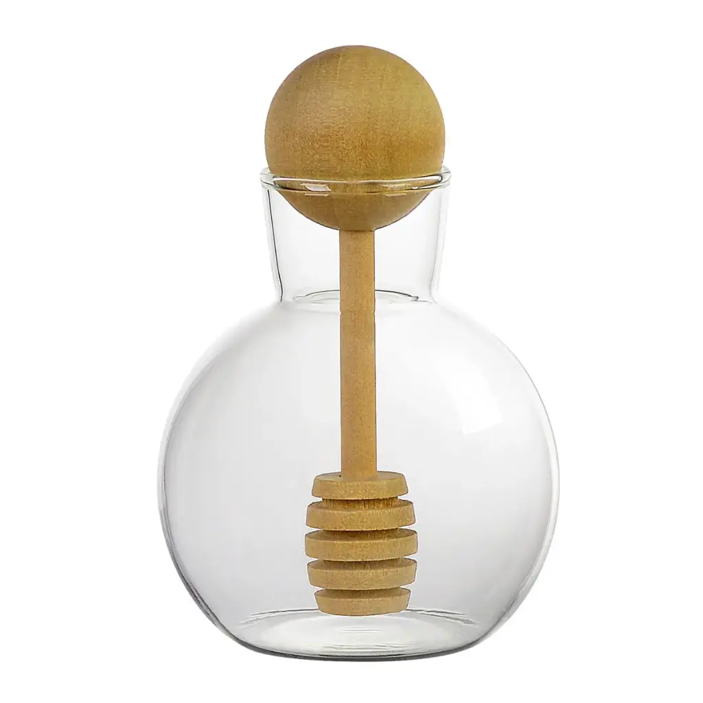 Pot à miel en verre et cuillère en bambou