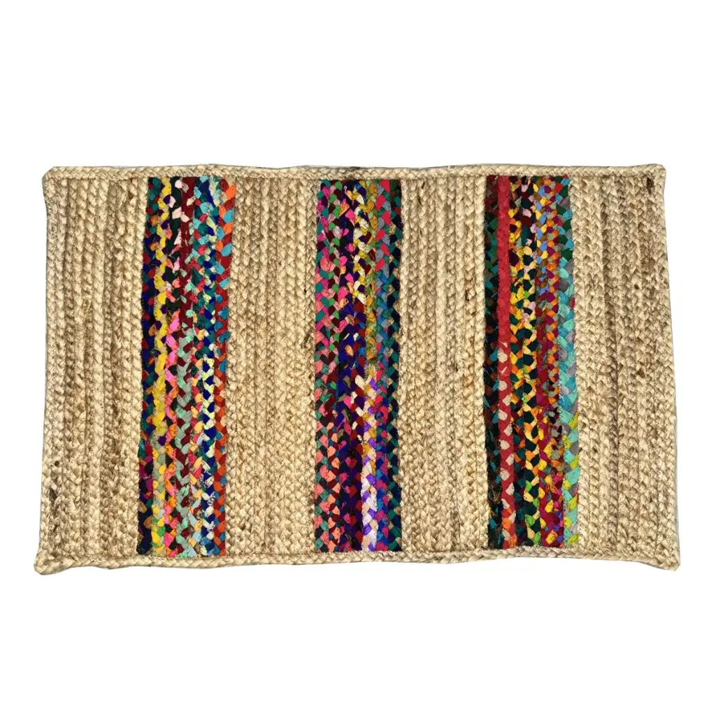 [SG 36775] Tapis en coton et jonc de mer multicolore 