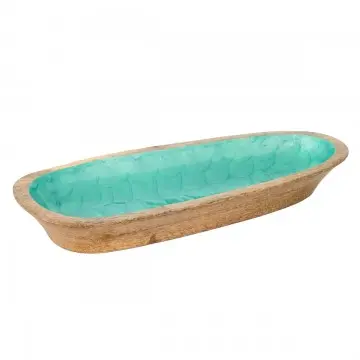 [SG 35192] Plateau haut en bois de manguier et résine nacre bleu