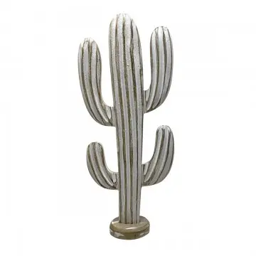 [SG 35194] Cactus en bois de manguier cérusé blanc grand modèle