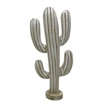 [SG 35195] Cactus en bois de manguier cérusé blanc petit modèle