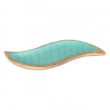 [SG 35189] Plateau haut en bois de manguier et résine forme goutte nacre bleu grand modèle