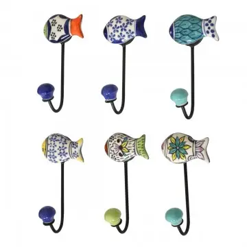 Patère en céramique support en métal forme poissons 6 couleurs différentes