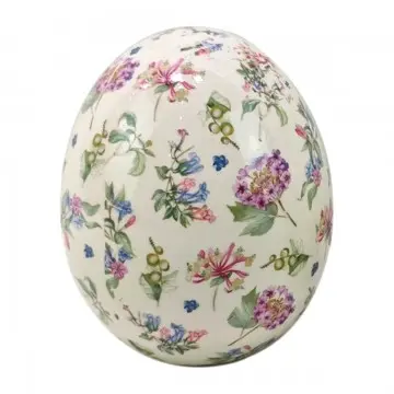 [SG 36624] Oeuf en céramique blanc vieilli petites fleurs grand modèle
