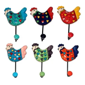 [SG 37846] Patère en céramique support en métal forme poule 6 couleurs différentes