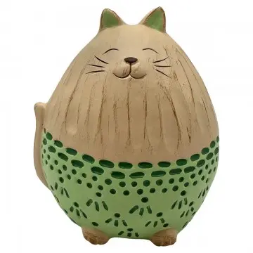 [SG 37876] Chat en céramique effet bois base verte petit modèle