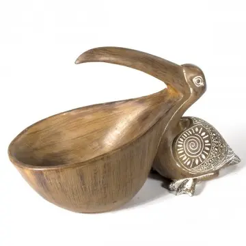 Pélican en résine effet bois cérusé blanc