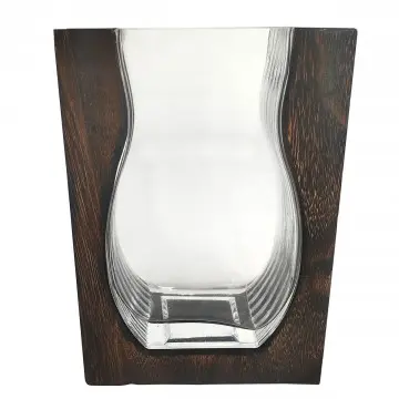 VASE AVEC PARTIE CENTRALE EN VERRE TRANSPARENT ET BOIS