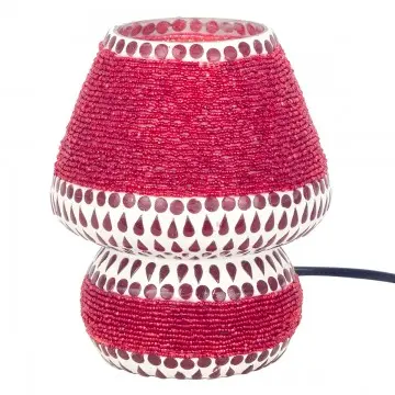[SG 32369] Lampe mosaïque et perles forme champignon rouge petit modèle