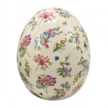 [SG 36625] Oeuf en céramique blanc vieilli petites fleurs petit modèle