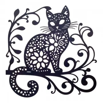 Décoration murale en métal noir chat sur branche